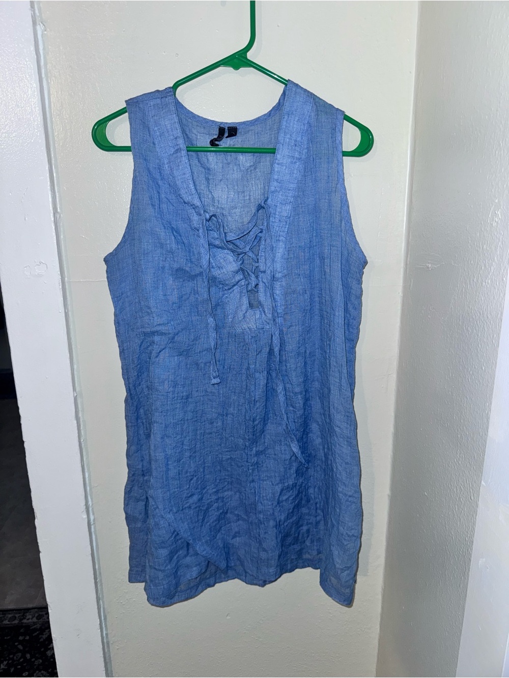 Sleeveless Blue Lace-Up Linen Top